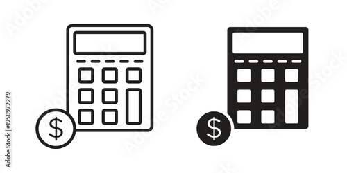 Calculator and dollar icon for web apps, mobile apps. Graphic element illustration