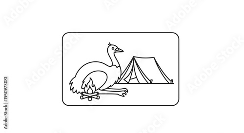 Emu Camping Adventure: Bird by Tent and Campfire