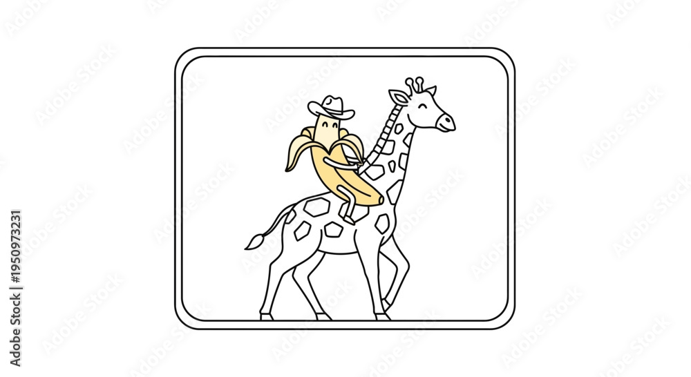 Obraz premium Funny Banana Cowboy Riding a Giraffe