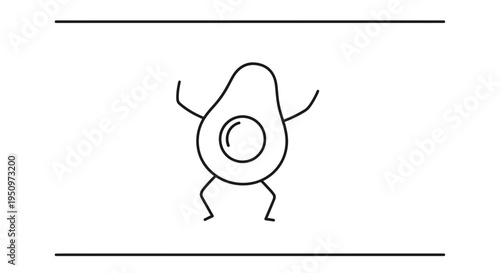 Funny Avocado Character Dancing Joyfully, Healthy Food Concept, Minimalist Line Art