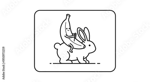 Funny Banana Riding a Rabbit Illustration