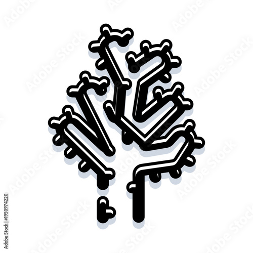 Coral reef organism with dynamic branching and bold black outline, rendered as a clean 3d vector icon with soft shadow for modern web, app, and design use