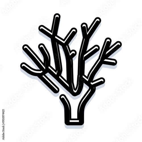 Coral reef organism forming a simple black line art icon with a subtle shadow, symbolizing marine biology, aquatic nature, and branching underwater forms