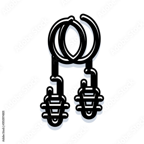 Gymnastic rings suspended from straps on white background, minimalist black and white vector style illustration representing fitness, strength training, athletic practice, and workout equipment