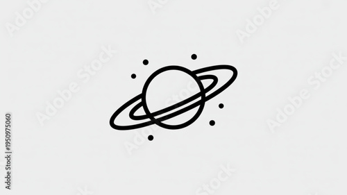 Simple line art icon of Saturn with rings and stars minimalist vector graphic for space exploration or science concepts isolated on white
