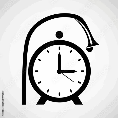 Black and white alarm clock icon.
