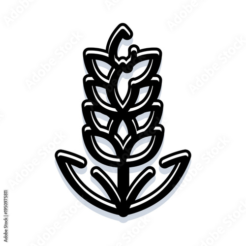 Cereal grain plant icon with bold black outline representing agriculture, healthy eating, harvest and bakery ingredients, simple minimalist vector emblem for branding and packaging