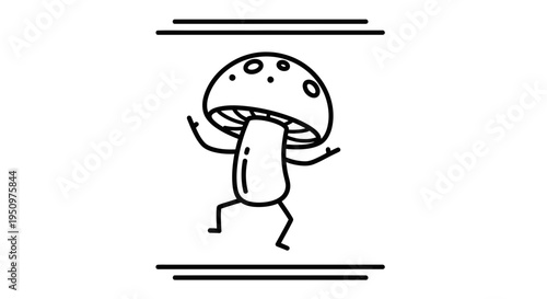 Dancing Mushroom Character, Fun Cartoon Fungi, Whimsical Forest Creature