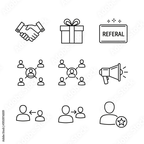 Referral and partnership icons set.