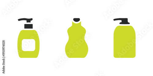 Set of disposable cosmetic bottles for women’s hair and body care products.