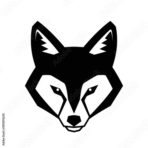 Black and white fox head illustration.