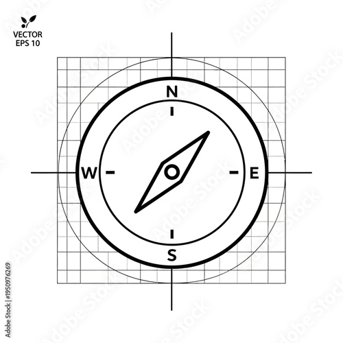 Black and white compass navigation tool.