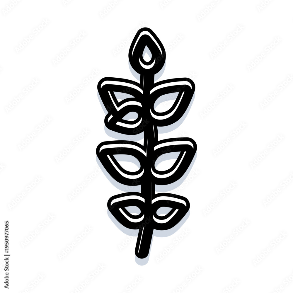 Fototapeta premium Cereal plant spike rising upward in clean minimal line art with drop shadow, symbolizing agriculture, grain, growth, sustainable farming, organic food and healthy natural development