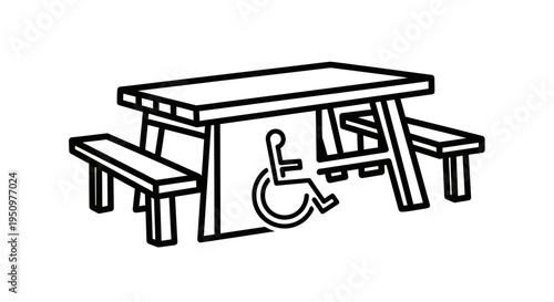 Accessible Picnic Table with Wheelchair Symbol, Outdoor Seating for Disabled People