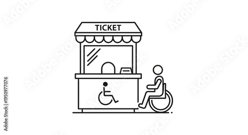 Accessible Ticket Booth with Wheelchair User Icon and Person in Wheelchair