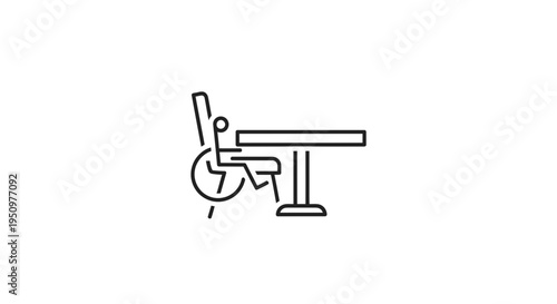 Accessible workspace icon: wheelchair user at a desk, symbolizing inclusivity and universal design