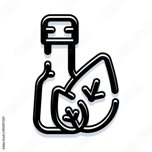 Bottle with a cap and a leaf emblem illustrating natural, organic, and eco friendly products, representing sustainable healthcare, beauty, and environmentally conscious packaging