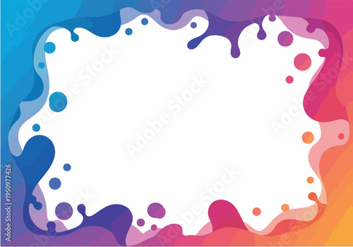 Vibrant Colorful Abstract Paint Splatter Border Frame With Bubbles And Copy Space For Design