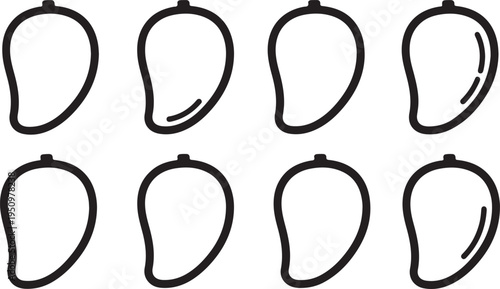 Eight different shapes of mangoes illustrated in a simple line drawing style Vector