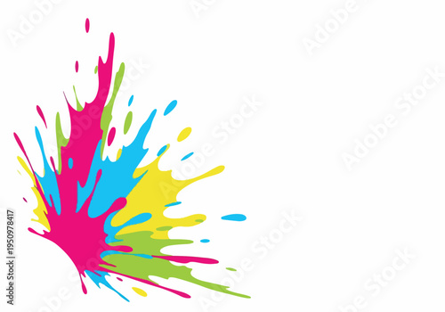 Dynamic and vibrant abstract paint splash design element, featuring a burst of energetic liquid splatters in a spectrum of vivid colors