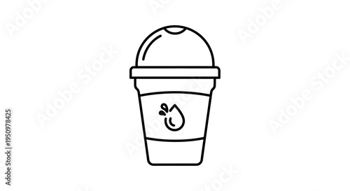 Refreshing Iced Drink in a Disposable Cup with Droplet Icon, Line Art
