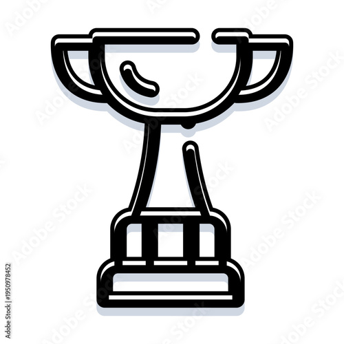 Trophy cup icon in black and white line art representing victory, achievement and first place in sports or business competitions, simple, minimal vector symbol of success