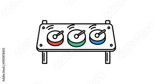 Retro Gauge Meter with Red, Green, Blue Dials on Stand