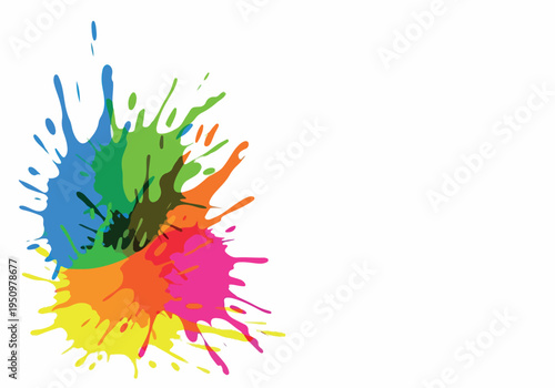 Colorful explosion of paint splatters, representing creativity and artistic expression with a vibrant palette of hues