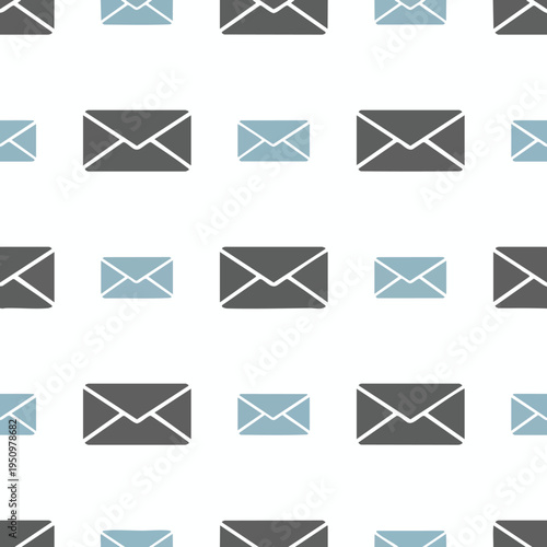 Seamless pattern of alternating gray and blue envelope icons on a white background