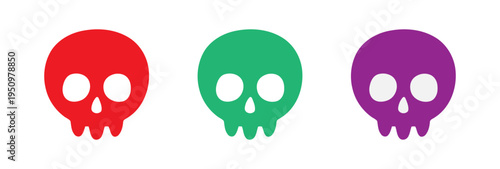 Stylized colored skull icons with grinning mouths
