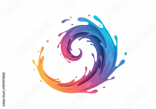 Abstract Swirling Colorful Liquid Wave Graphic. Dynamic Splash Icon with Vibrant Gradient Hues, Representing Fluidity, Creativity, and Modern Design