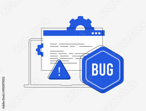 AI bug detection in CI CD pipeline, automated error monitoring, software deployment with code issue alerts. System diagnostics with development workflow stability and release quality illustration