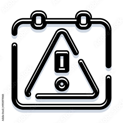 Calendar page marked with a bold warning triangle and exclamation point to signal an urgent deadline, critical event or important notification requiring immediate attention on a specific date
