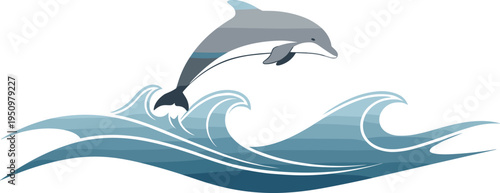 Jumping Dolphin Over Ocean Waves Illustration with Marine Sea Water Splash for Nature, Wildlife, Ocean Life, and Aquatic Theme Design Projects.