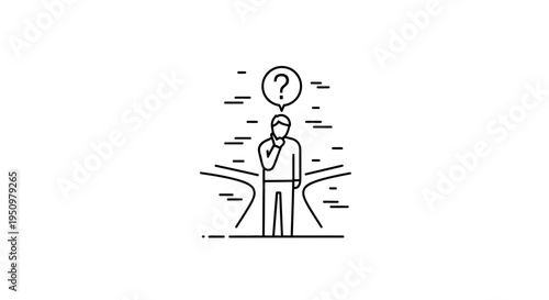 Person at Crossroads Making Decision, Question Mark Above Head, Dilemma, Choice