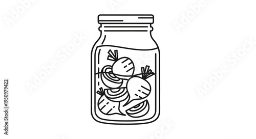 Pickled Beetroot Slices in a Glass Jar, Healthy Food Preservation, Line Art Icon