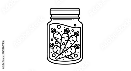 Pickled Carrots in Jar, Healthy Food Preservation, Organic Vegetables, Line Art Icon