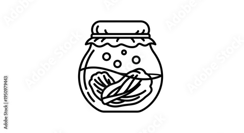 Pickled Food in Jar Icon, Line Art Illustration