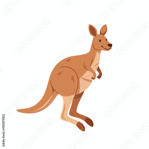 A cute cartoon kangaroo with large ears and a pouch, standing on its hind legs