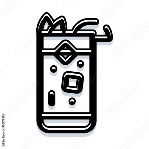 Highball drink with ice cubes and a curved straw, featuring a decorative garnish, perfect for conveying concepts of refreshment, bar culture, and beverages