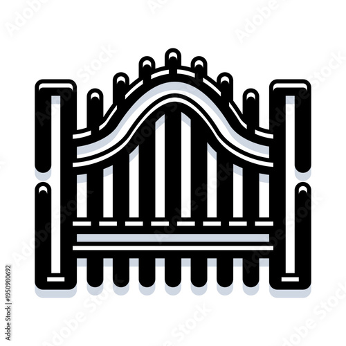 Ornate wrought iron gate silhouetted on white, symbolizing secure private entrance and boundary protection for homes, estates, gardens and driveways with classic decorative detail