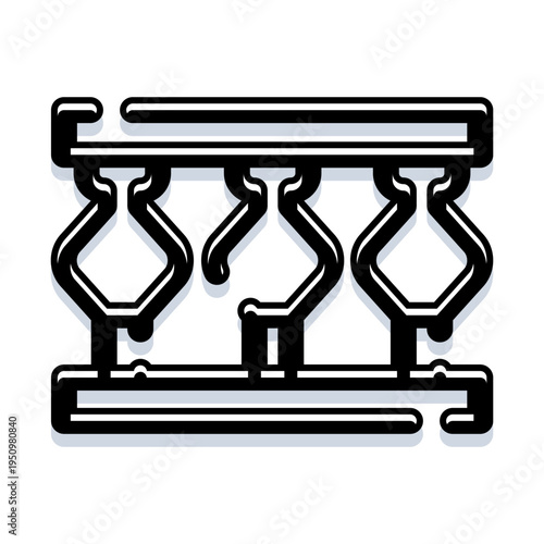 Wrought iron railing pattern establishing a decorative and secure element, ideal for architectural detail, fencing, or safety barriers in construction and renovation projects