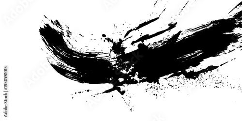 Abstract dynamic strokes of black ink dance across a surface, an expressive ink brush painting. capturing raw energy and the essence of artistic freedom.