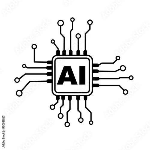 人工知能のイメージイラスト　AIのイメージ図　シンプルなAIのアイコン　マーク　シルエットデザイン
