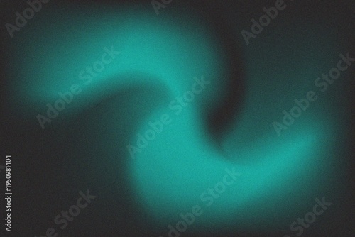 Abstract teal turquoise blurred liquid wave on black background with grainy noise texture