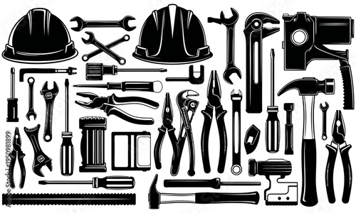 Collection of various hand tools and equipment
