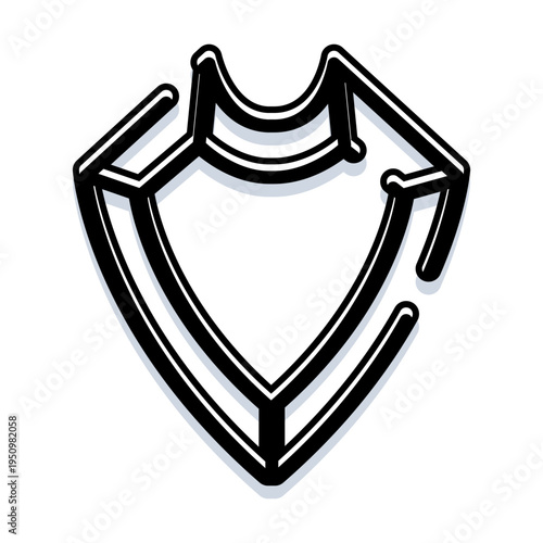 Black and white line art shield icon representing digital security, data protection and safe online browsing, minimal vector outline for cybersecurity, privacy and trusted access