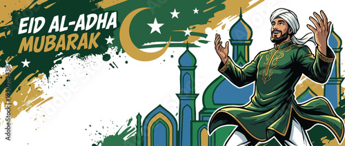 Eid Al Adha Mubarak Dynamic Heroic Pose Fantasy Comic Illustration