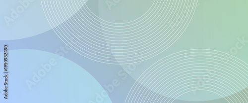 Abstract Soft Green and Blue Gradient Background with Elegant Concentric White Circles and Fluid Wave Shapes, Minimalist Geometric Vector for Modern Presentation and Web Design