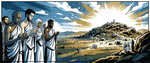 Day of Arafah Pilgrims Praying Near Mount Arafat Religious Spiritual Scene
